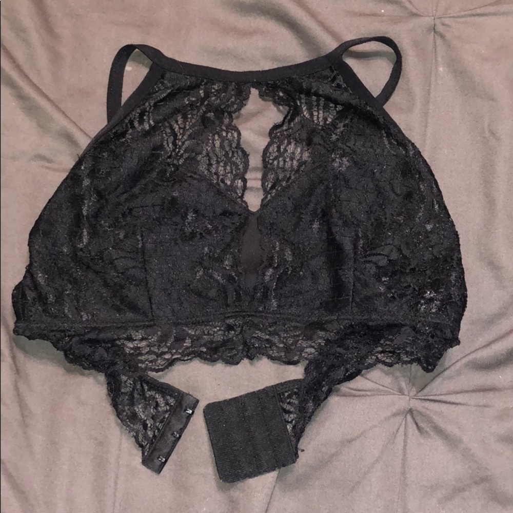 Black lace high neck halter bralette